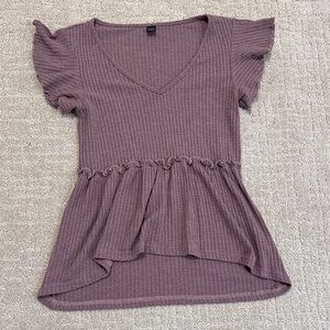 Woven Peplum V-Neck Top - Dusty Mauve